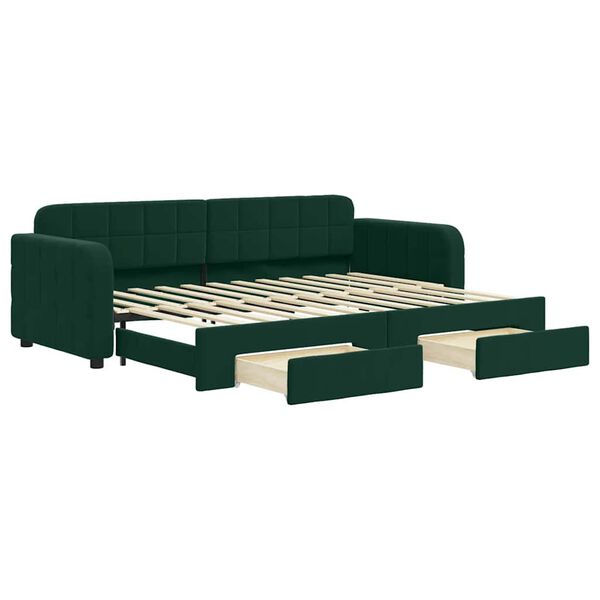 vidaXL Pat de zi cu extensie și sertare verde &icirc;nchis 80x200 cm catifea