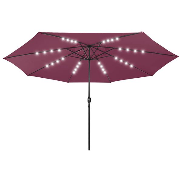 vidaXL Umbrelă de soare de grădină cu LED-uri, roșu bordo, 400 cm