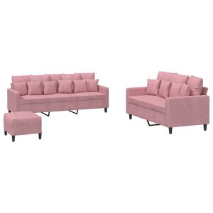 vidaXL Set de canapele cu perne, 3 piese, roz, catifea