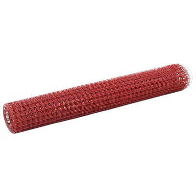 vidaXL Plasă de sârmă găini, roșu, 25 x 1 m, oțel cu înveliș PVC