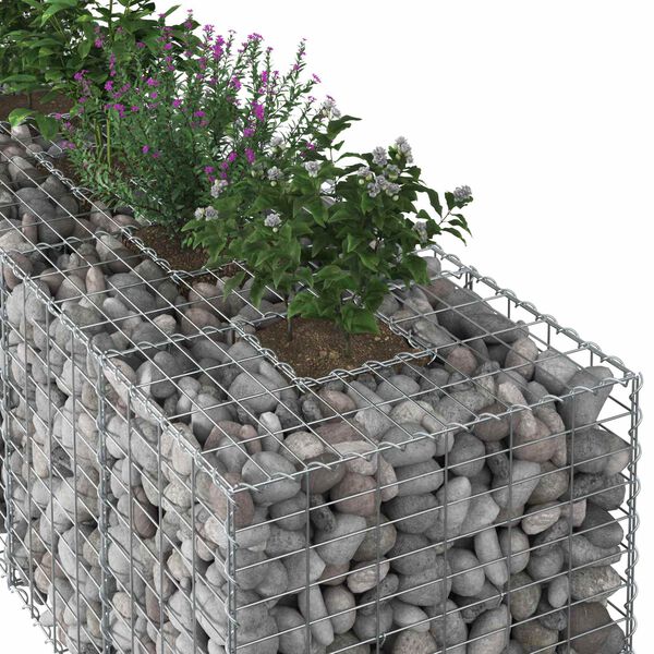 vidaXL Pat ridicat din gabion Argintiu 180 x 60 x 55 cm