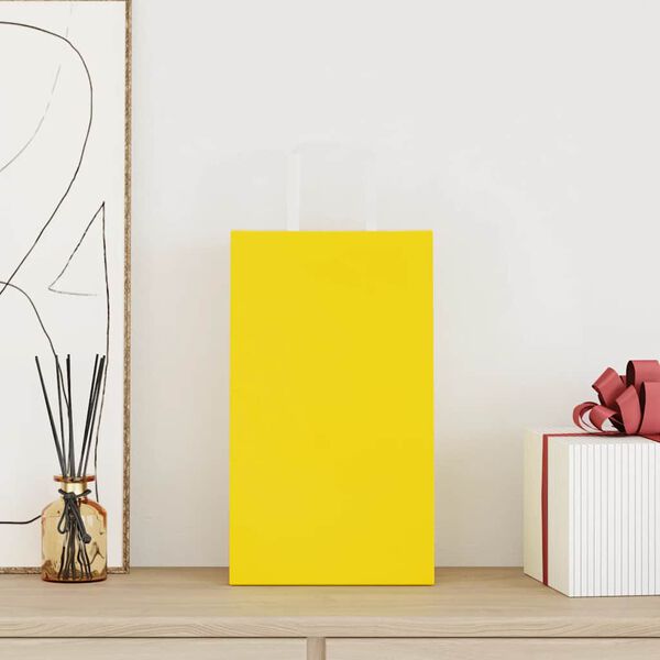 vidaXL Pungi de h&acirc;rtie 250 buc cu m&acirc;nere galbene 21x11x36 cm