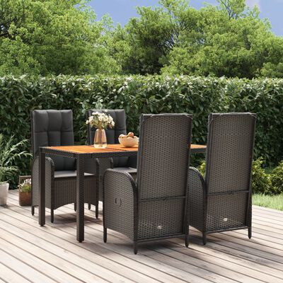 vidaXL Set mobilier de grădină cu perne, 5 piese, negru, poliratan