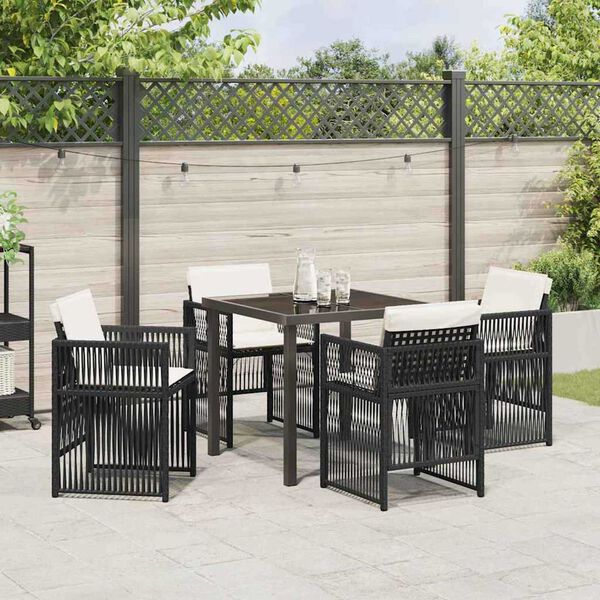 vidaXL Set de masă pentru grădină 5 pcs Negru Rattan poli