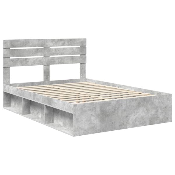 vidaXL Cadru de pat cu headboard Beton 140 x 190 cm Lemn de pin masiv