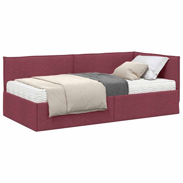 vidaXL Cadru de pat colțar cu saltea cu headboard 2 pcs Gri Catifea