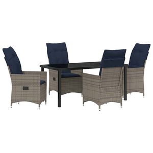 vidaXL Set de masă și scaune cu pernă 5 pcs Gri Ratan PE
