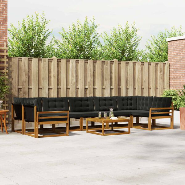 vidaXL Set de canapele de exterior cu pernă 8 pcs Natural și Negru