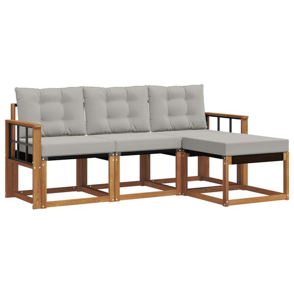 vidaXL Set de canapele de exterior 4 pcs Gri natural și deschis