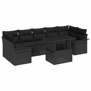 vidaXL Set de canapele pentru grădină cu pernă 8 pcs Negru poliratan