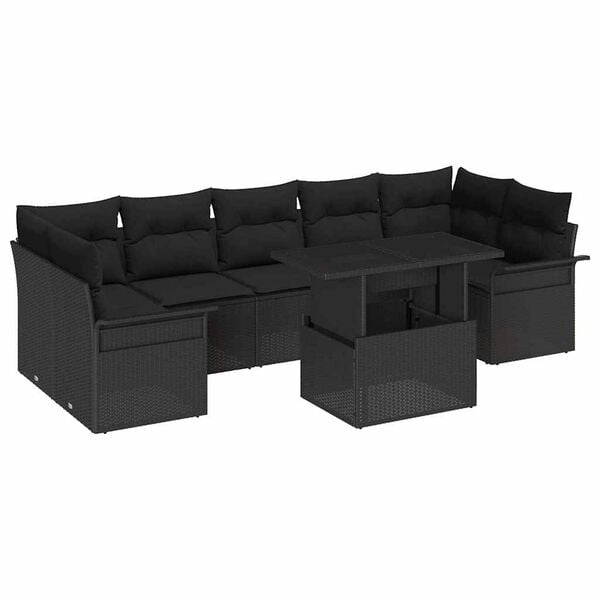vidaXL Set de canapele pentru grădină cu pernă 8 pcs Negru poliratan