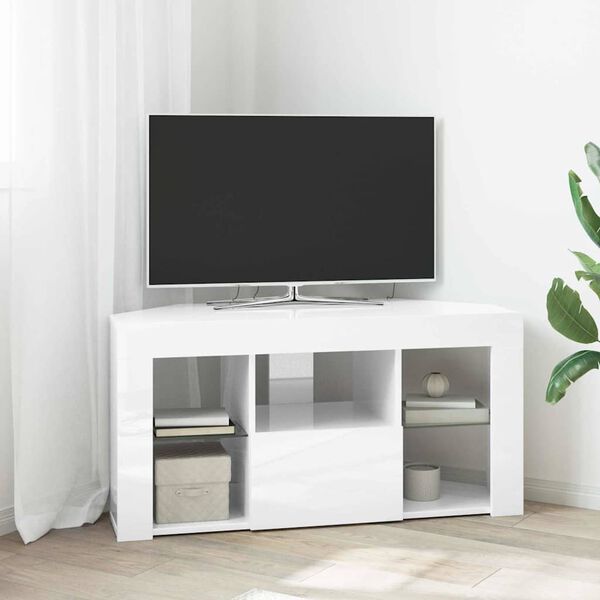 vidaXL Șifonier LED pentru TV colțar Alb lucios 100 x 40 x 50 cm