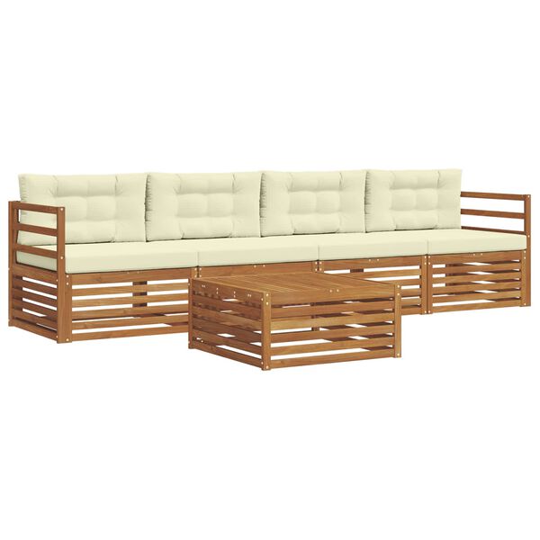 vidaXL Set de canapele de exterior cu pernă 5 pcs Natural și Crem