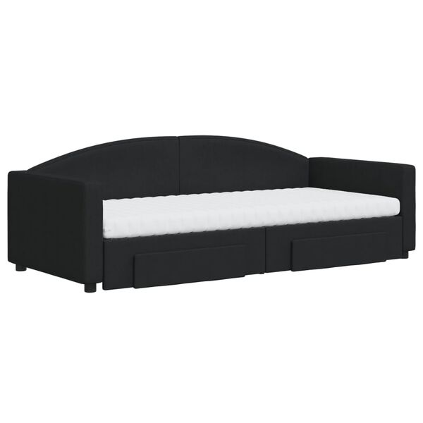 vidaXL Pat de zi cu extensie și sertare, negru, 90x200 cm, textil