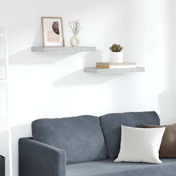 vidaXL Rafturi de perete suspendate 2 buc. gri beton 50x23x3,8 cm MDF