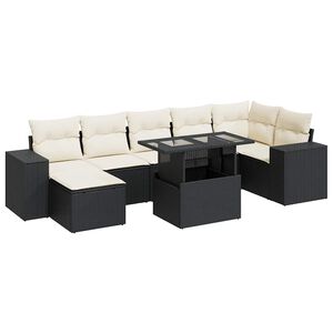 vidaXL Set mobilier de grădină cu perne, 8 piese, negru, poliratan