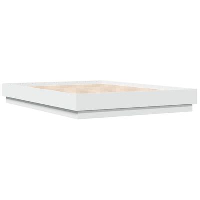 vidaXL Cadru de pat cu lumini LED, alb, 135x190 cm