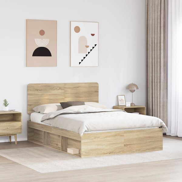 vidaXL Cadru de pat cu headboard Sonoma 160 x 200 cm Lemn de pin masiv