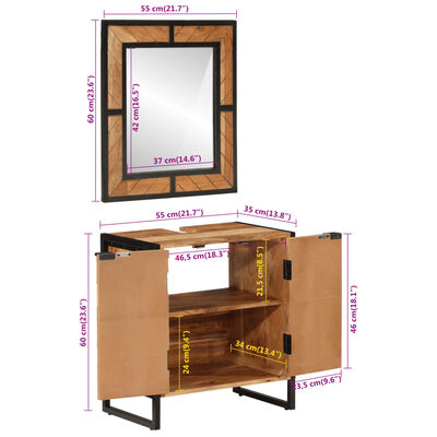 vidaXL Set mobilier de baie, 2 piese, fier și lemn masiv de acacia