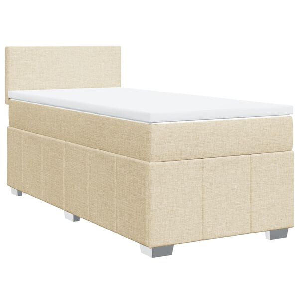 vidaXL Pat box spring cu saltea, crem, 90x190 cm, textil
