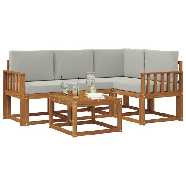 vidaXL Set de canapele de exterior 5 pcs Gri natural și deschis