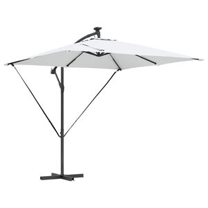 vidaXL Umbrelă de soare cu benzi LED Nisipiu 249 x 249 x 250 cm