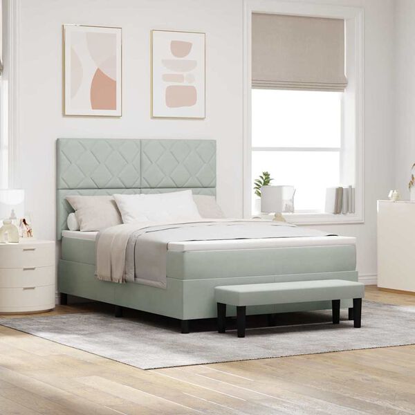 vidaXL Pat cu arcuri cu saltea Gri deschis 140 x 200 cm Catifea