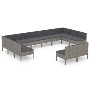vidaXL Set mobilier de grădină cu perne, 12 piese, gri, poliratan