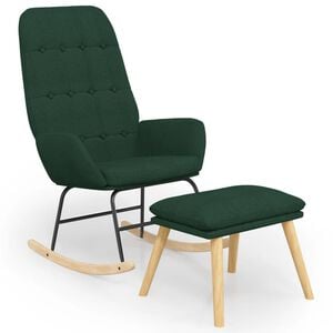vidaXL Scaun balansoar cu taburet, verde &icirc;nchis, textil