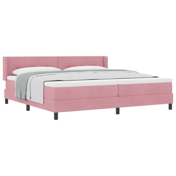vidaXL Pat cu arcuri cu saltea cu headboard Roz 200 x 200 cm Catifea