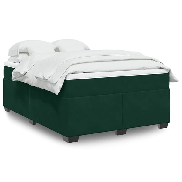 vidaXL Pat box spring cu saltea, verde &icirc;nchis, 140x190 cm, catifea
