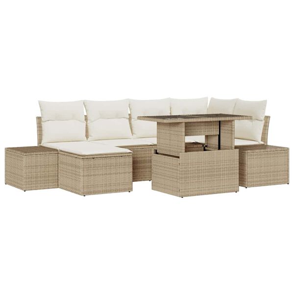 vidaXL Set de canapele pentru grădină 7 pcs Bej Rattan poli