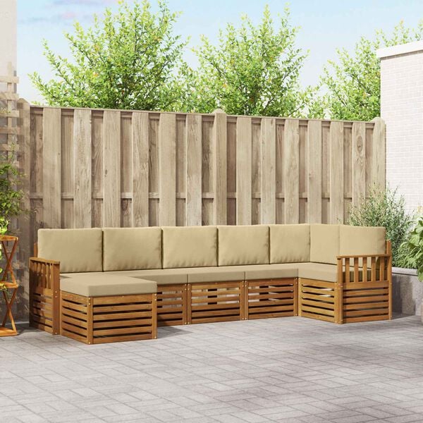 vidaXL Seturi de canapele 7 pcs Natural și Bej Lemn Solid de Acacia