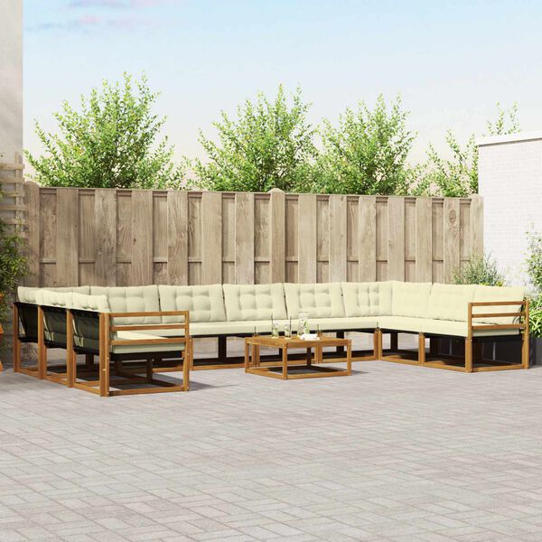 vidaXL Set de canapele de exterior cu pernă 11 pcs Natural și Crem