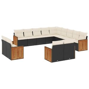 vidaXL Set mobilier de grădină cu perne, 13 piese, negru, poliratan