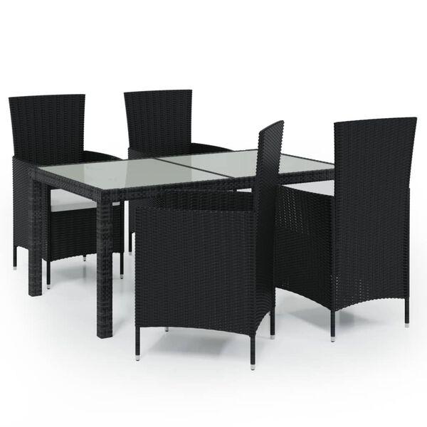 vidaXL Set mobilier de exterior cu perne, 5 piese, negru, poliratan