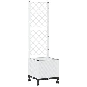 vidaXL Vază de gradină cu spalier și roți Alb 40 x 40 x 146 cm PP