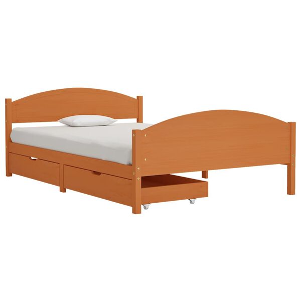vidaXL Cadru de pat cu 2 sertare maro miere 140x200 cm lemn masiv pin