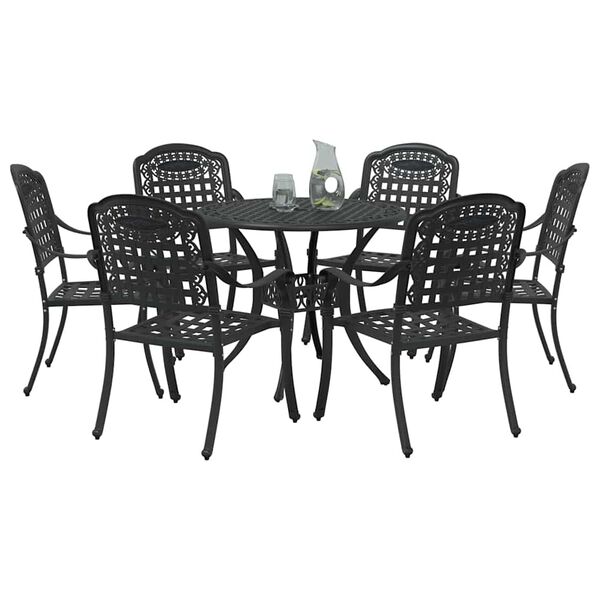 vidaXL Set de masă pentru grădină 7 pcs Negru Aluminiu