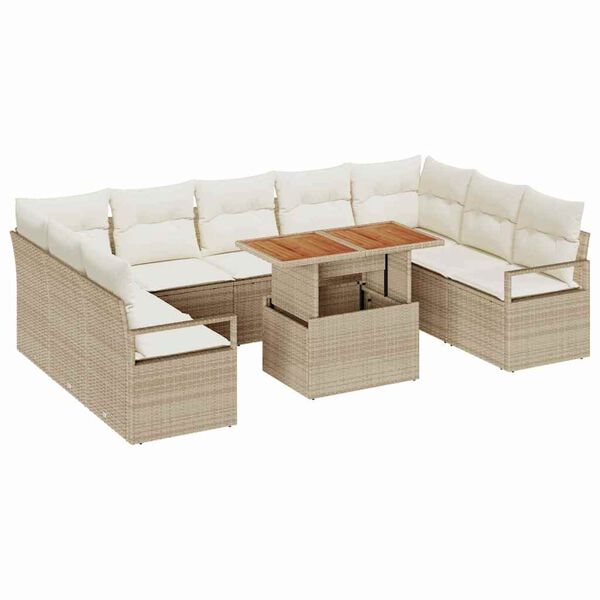 vidaXL Set de canapele pentru grădină 10 pcs Bej Rattan poli