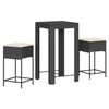 vidaXL Set mobilier bar de grădină cu perne, 3 piese, negru, poliratan