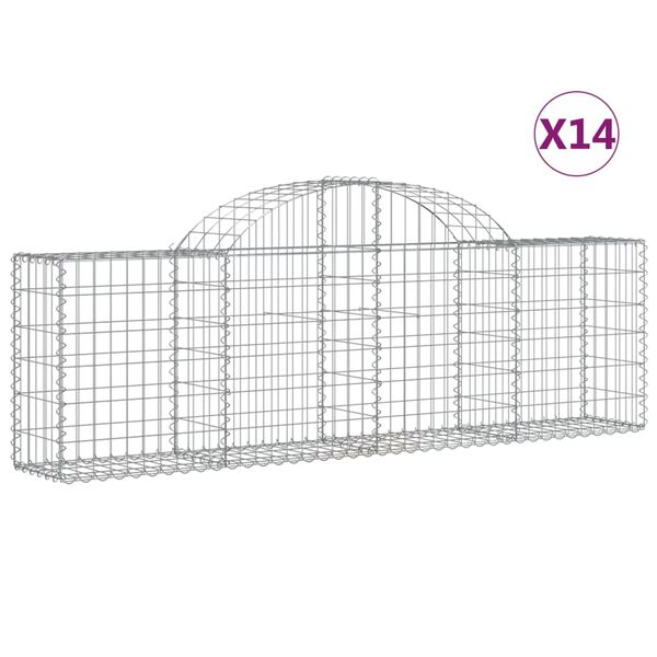 vidaXL Coșuri gabion arcuite 14 buc, 200x30x60/80 cm, fier galvanizat