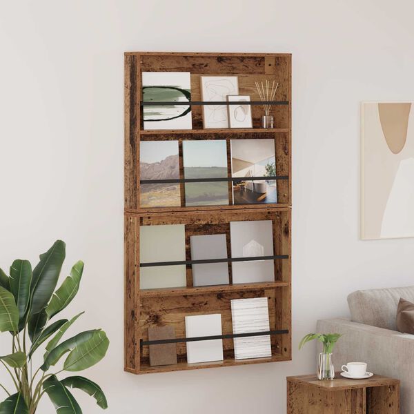 vidaXL Raft pentru reviste cu raft 2 pcs Lemn vechi 80 x 12 x 70 cm