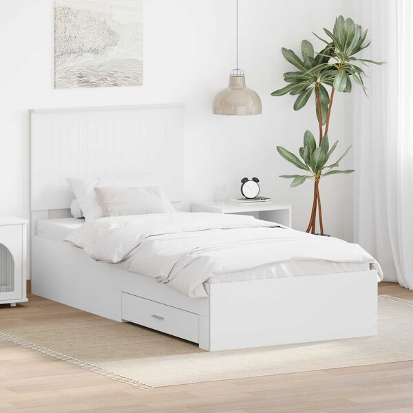vidaXL Cadru de pat cu headboard Alb 90 x 190 cm Lemn compozit