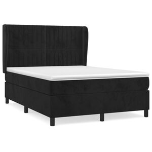 vidaXL Pat box spring cu saltea, negru, 140x190 cm, catifea