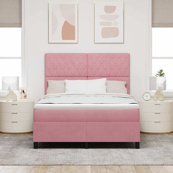 vidaXL Pat cu arcuri cu saltea cu headboard Roz 140 x 200 cm țesătură