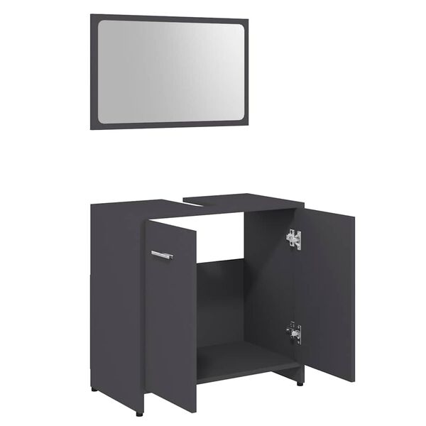 vidaXL Set de mobilier de baie, gri, lemn prelucrat