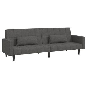 vidaXL Canapea extensibilă cu 2 locuri, 2 perne, gri &icirc;nchis, textil