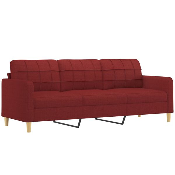 vidaXL Canapea cu 3 locuri și taburet, roșu vin, 210 cm, textil