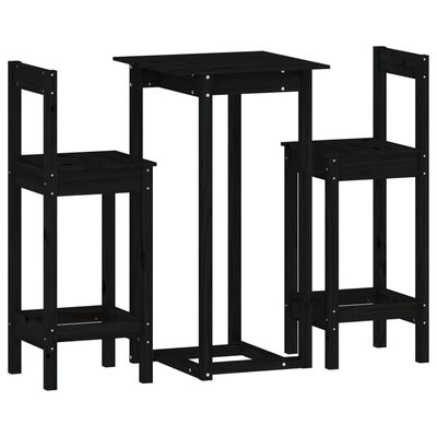 vidaXL Set mobilier de bar, 3 piese, negru, lemn masiv de pin
